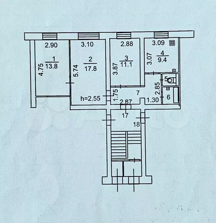 3-к. квартира, 64,4 м, 1/5 эт. - Фото 0