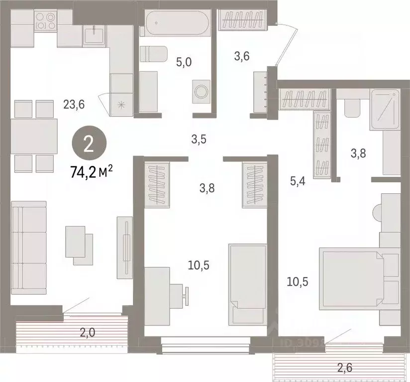 2-к кв. Новосибирская область, Новосибирск ул. Аэропорт, 88 (74.23 м) - Фото 0