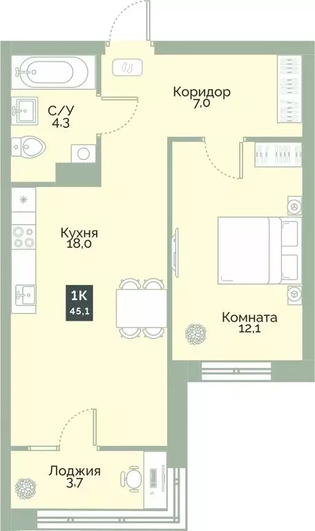 1-комнатная квартира: Курган, жилой район Заозёрный, микрорайон 6А, ... - Фото 1