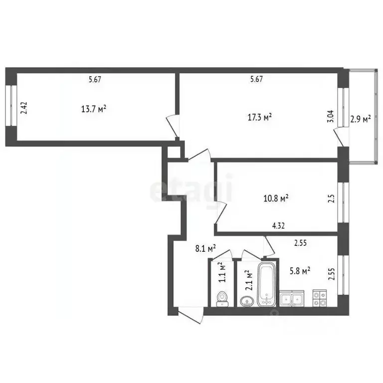 3-к кв. Калужская область, Калуга Тульская ул., 137 (58.9 м) - Фото 1