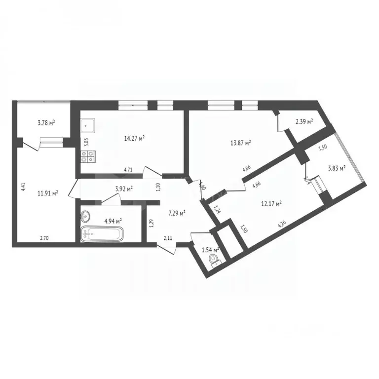 3-к кв. Тюменская область, Тюмень ул. Пожарных и Спасателей, 5к1 (76.0 ... - Фото 2