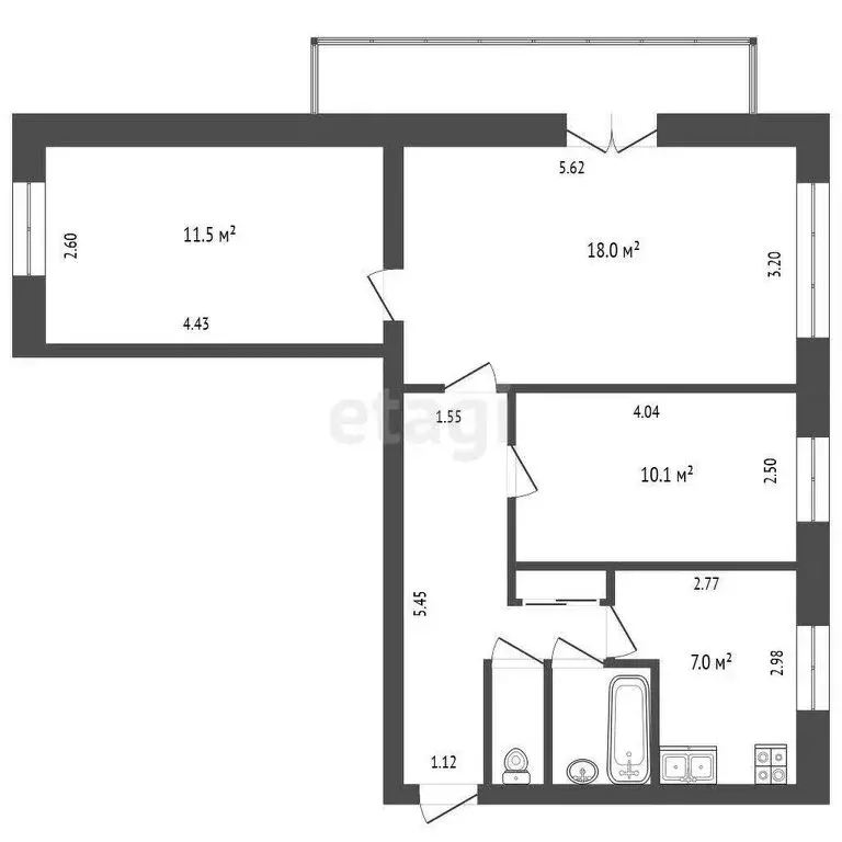3-комнатная квартира: Тюмень, улица Мира, 2В (59.6 м) - Фото 0