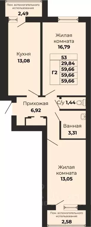 2-к кв. Калининградская область, Калининград ул. Поленова (59.66 м) - Фото 0