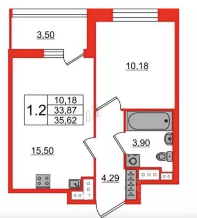 1-к кв. Санкт-Петербург Парашютная ул., 77к1 (35.62 м) - Фото 2