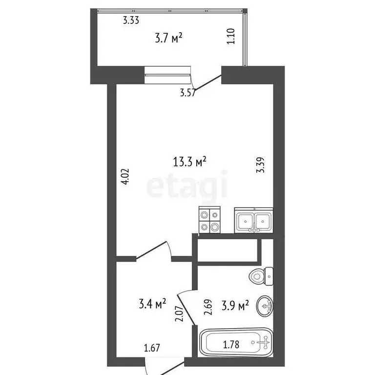 Квартира-студия: Тюмень, Верхнетарманская улица, 5 (20 м) - Фото 1