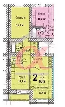 2-к кв. Кемеровская область, Кемерово бул. Строителей, 60к2 (60.4 м) - Фото 1