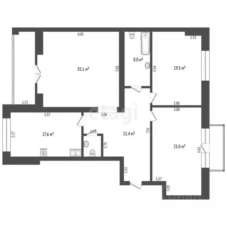 3-к кв. Тюменская область, Тюмень ул. Малыгина, 59 (138.1 м) - Фото 2