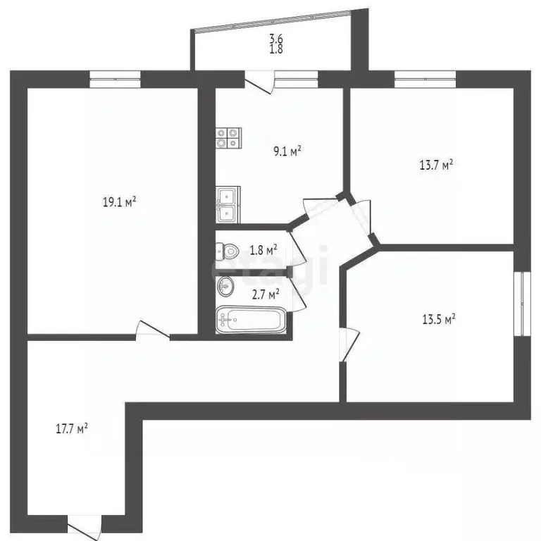 3-к кв. Мордовия, Саранск ул. Кочкуровская, 3 (81.4 м) - Фото 1
