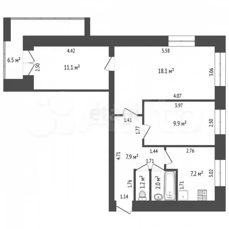 3-к. квартира, 63 м, 8/9 эт. - Фото 0
