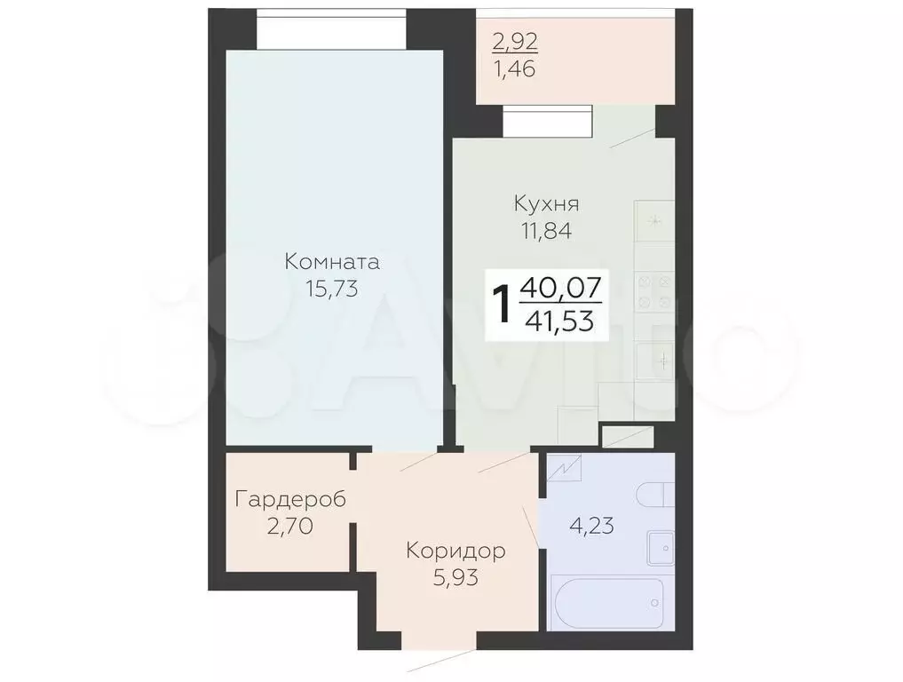 1-к. квартира, 41,5 м, 3/13 эт. - Фото 0