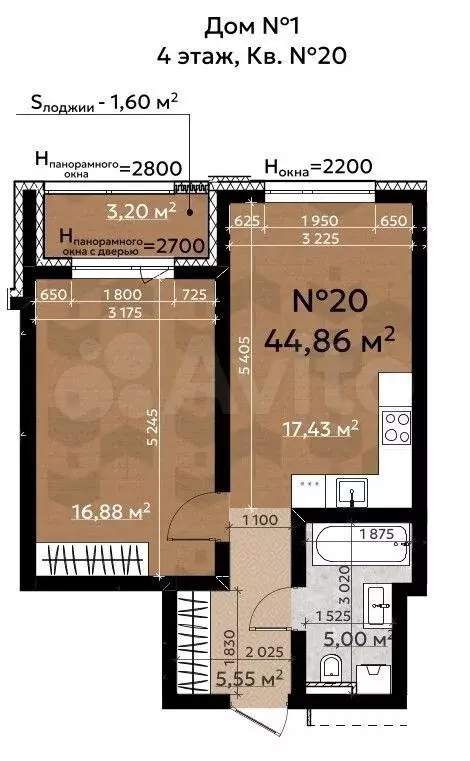 2-к. квартира, 46,5 м, 4/4 эт. - Фото 0