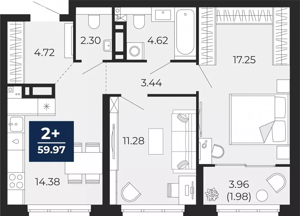 2-комнатная квартира: Тюмень, Камчатская улица, 107к1 (59.97 м) - Фото 1