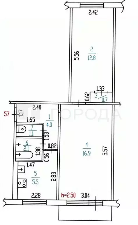 2-к кв. Алтайский край, Барнаул ул. Попова, 42 (43.1 м) - Фото 1