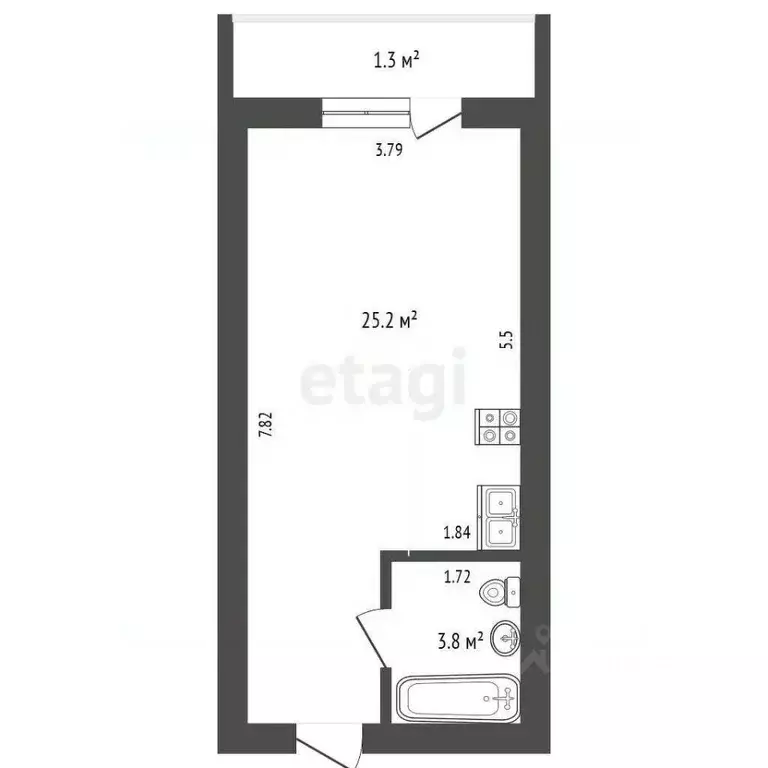 Студия Хабаровский край, Хабаровск ул. Алексеевская, 64/2 (29.0 м) - Фото 2