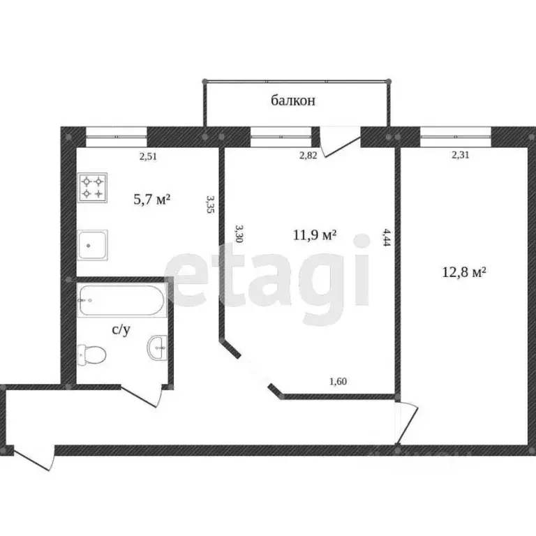 2-к кв. Калужская область, Калуга ул. Суворова, 153к4 (44.4 м) - Фото 2
