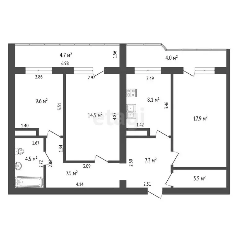 3-комнатная квартира: Калининград, улица 9 Апреля, 98 (81.6 м) - Фото 1