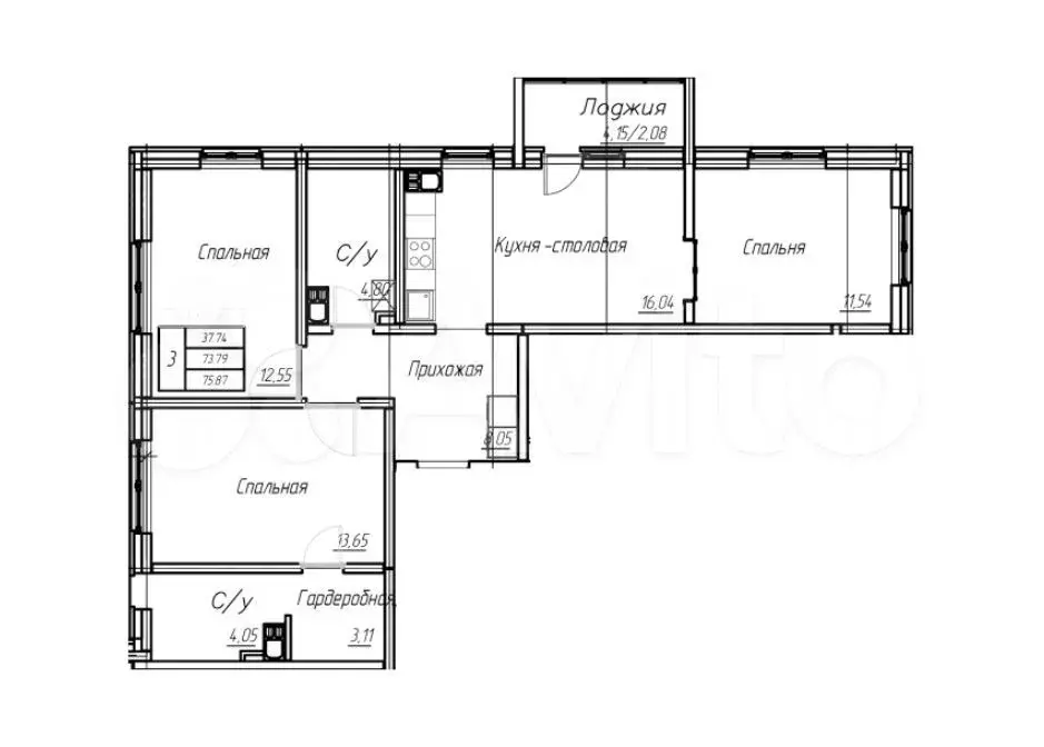 3-к. квартира, 76 м, 4/9 эт. - Фото 1