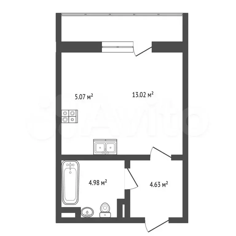 Квартира-студия, 27,7 м, 6/18 эт. - Фото 0
