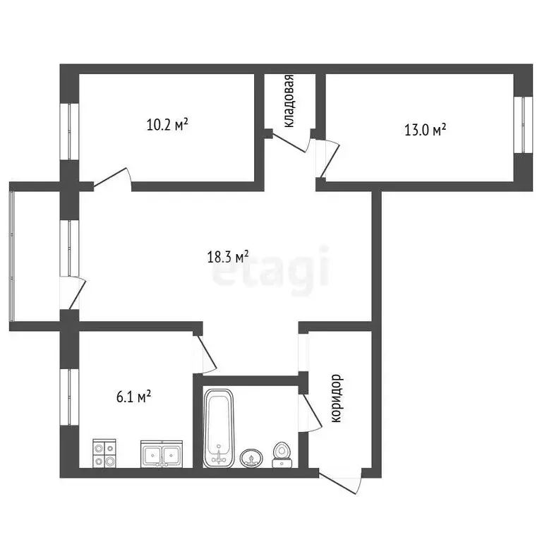 3-комнатная квартира: Самара, Вилоновская улица, 13 (56.3 м) - Фото 1