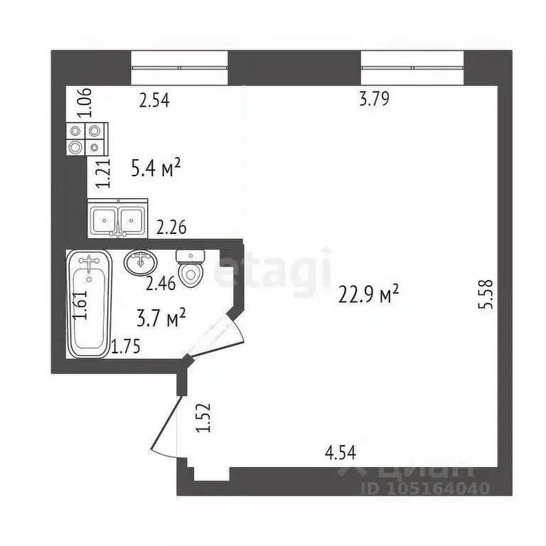 Студия Крым, Феодосия ул. Габрусева, 2 (32.0 м) - Фото 1