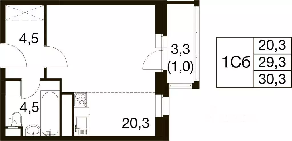 Квартира, студия, 28.7 м - Фото 1