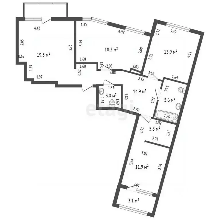 4-к кв. Санкт-Петербург Лиговский просп., 271 (92.8 м) - Фото 2