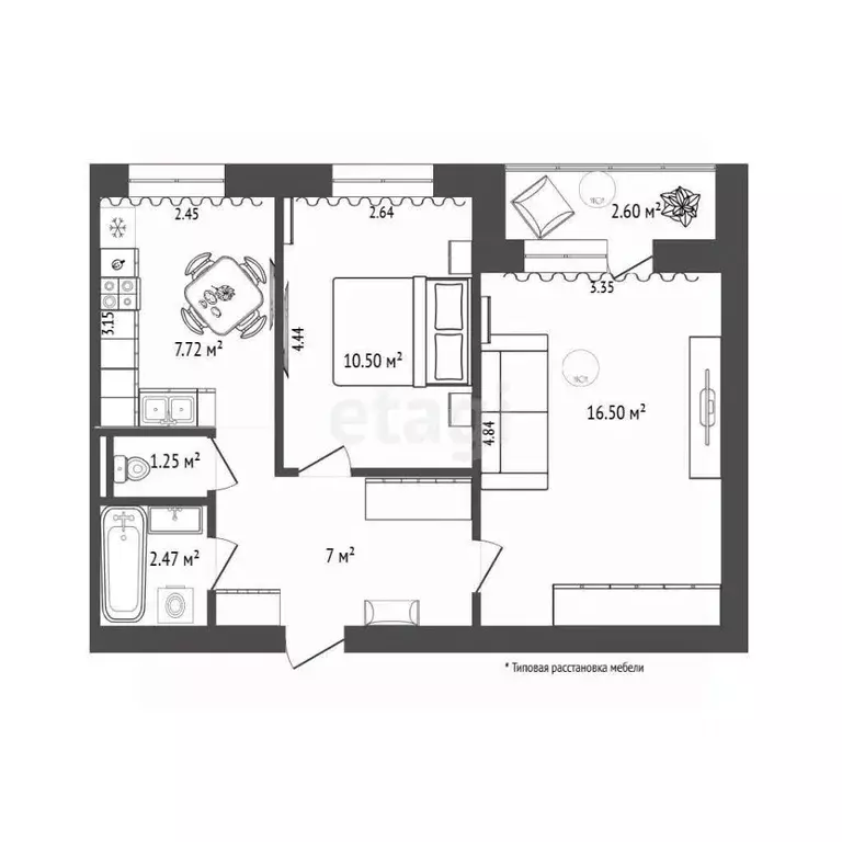 2-к кв. Тюменская область, Тюмень ул. Пермякова, 39 (45.5 м) - Фото 2