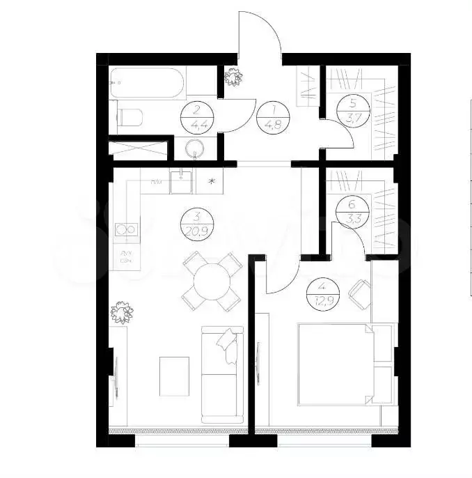 2-к. квартира, 50 м, 4/6 эт. - Фото 1