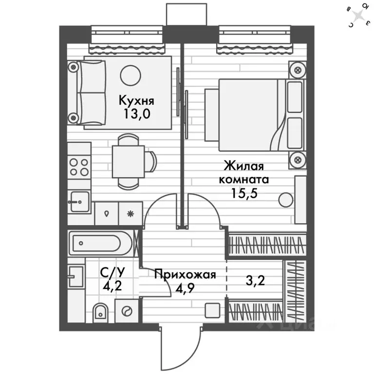 1-к кв. Приморский край, Владивосток Снеговая Падь мкр, ул. Адмирала ... - Фото 2