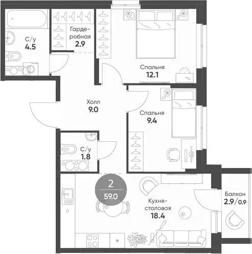 2-к кв. Новосибирская область, Кольцово рп Счастье в Кольцово жилой ... - Фото 2