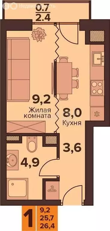 Квартира-студия: Калининград, улица Генерала Толстикова, 17/2 (26 м) - Фото 0
