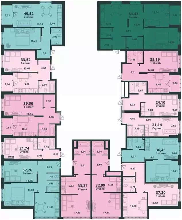 2-к кв. Ульяновская область, Ульяновск 19-й мкр, Аквамарин-2 жилой ... - Фото 2