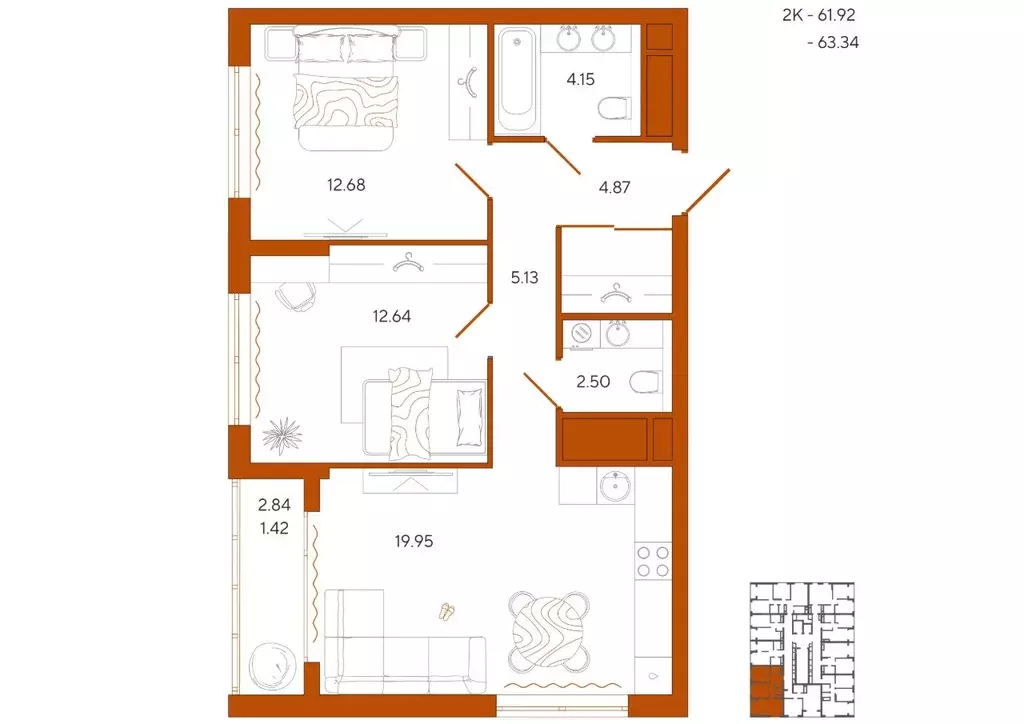 2-к кв. Пензенская область, Пенза Терра жилой комплекс (63.34 м) - Фото 0