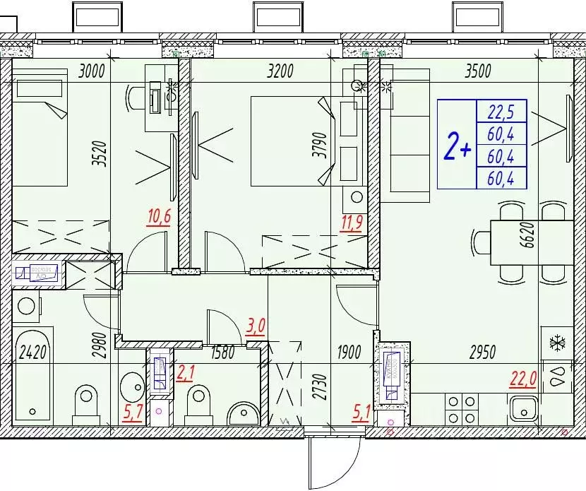 3-к кв. Астраханская область, Астрахань ул. Бэра, 29 (60.4 м) - Фото 1