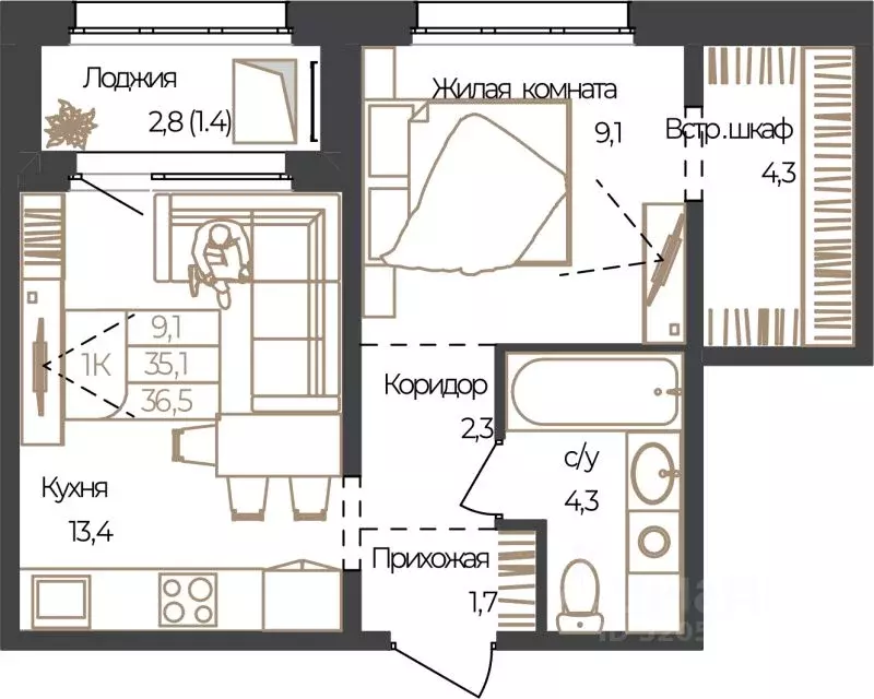 1-к кв. Алтай, Майминский район, с. Майма, Алгаир-2 кв-л  (36.5 м) - Фото 1