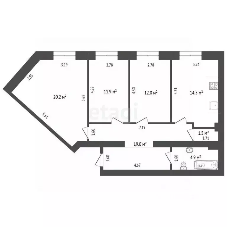 3-к кв. Ямало-Ненецкий АО, Новый Уренгой ул. Нефтяников, 16 (84.0 м) - Фото 2