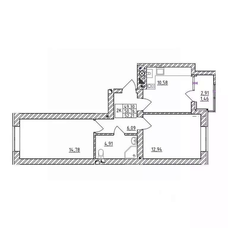 2-к кв. Калининградская область, Зеленоградск  (52.21 м) - Фото 1