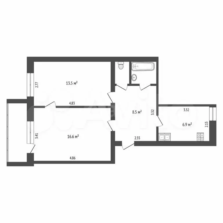 2-к. квартира, 49,9 м, 4/5 эт. - Фото 1
