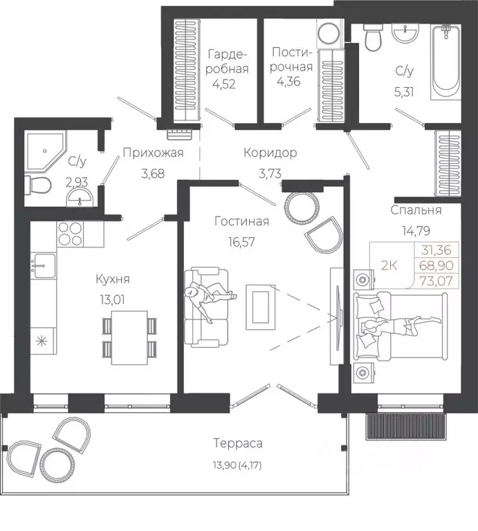 2-к кв. Алтай, Майминский район, с. Майма ул. Энергетиков (73.07 м) - Фото 1