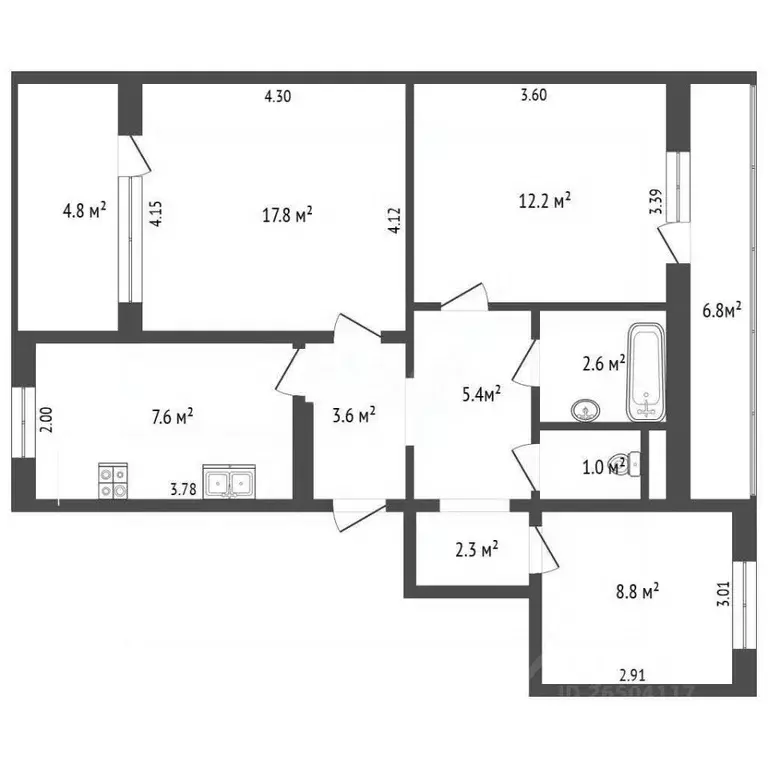 3-к кв. Севастополь ул. Бориса Михайлова, 19 (62.7 м) - Фото 1