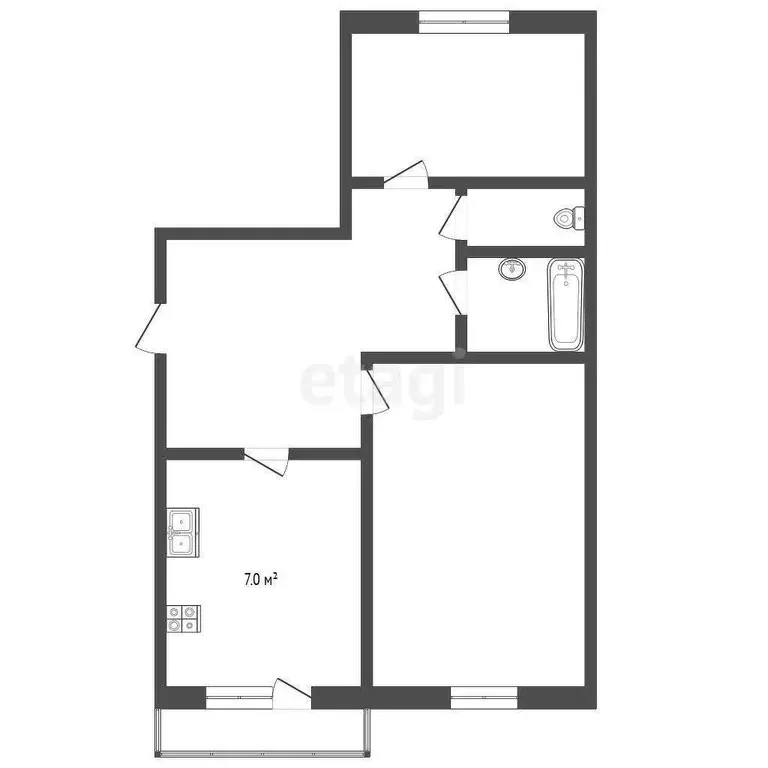 Квартира, 2 комнаты, 55.7 м - Фото 1