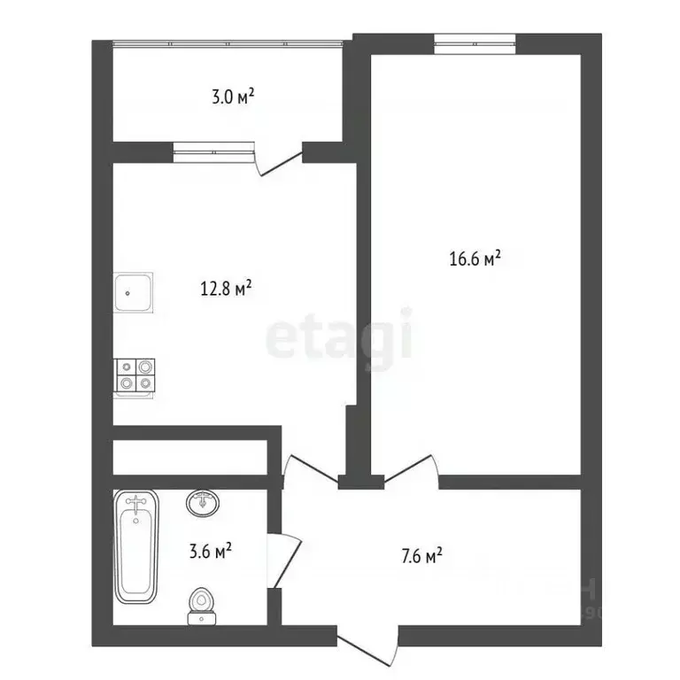 1-к кв. Воронежская область, Воронеж ул. Березовая Роща, 4А (42.6 м) - Фото 0