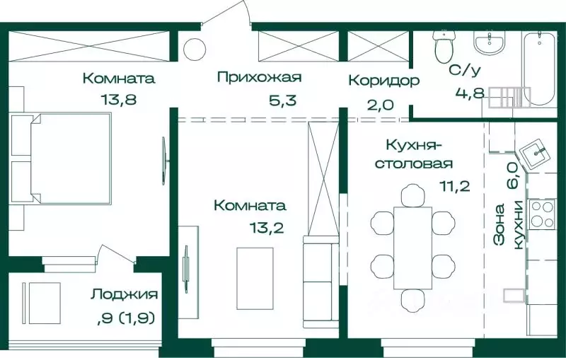 2-к кв. Алтай, Майминский район, с. Майма Алтайская ул., 2к2 (58.2 м) - Фото 1