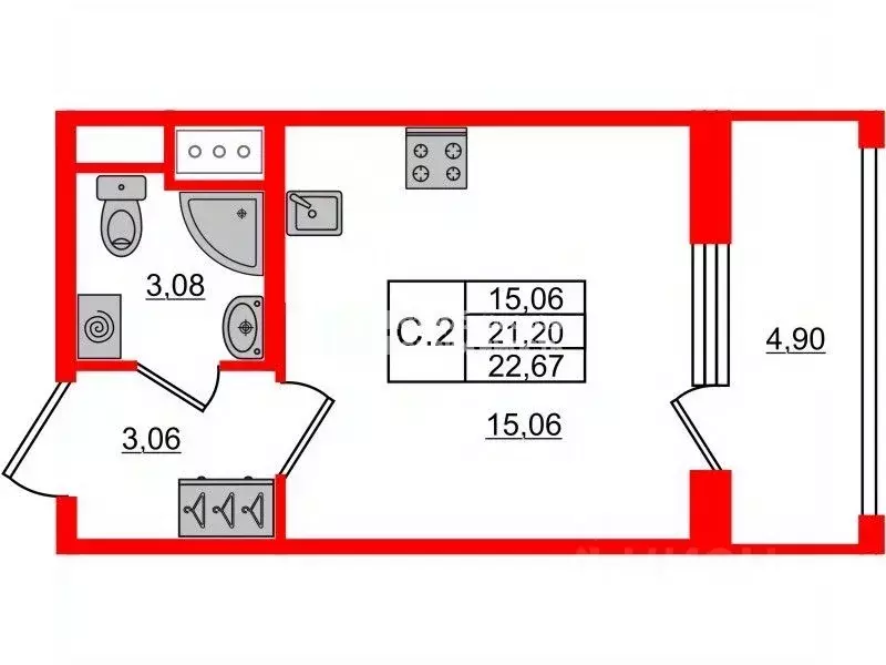 Студия Санкт-Петербург Дальневосточный просп., 19к1 (21.0 м) - Фото 2