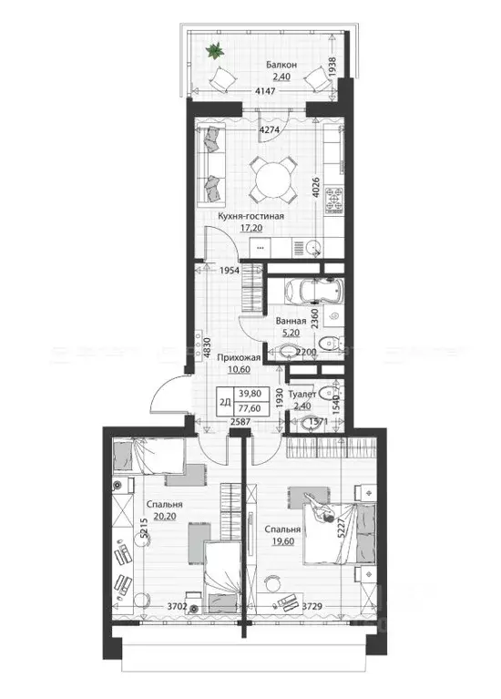 2-к кв. Татарстан, Казань Московская ул. (77.6 м) - Фото 1