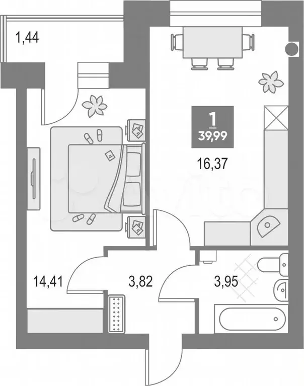 1-к. квартира, 40 м, 4/4 эт. - Фото 0