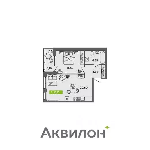 1-к кв. Архангельская область, Архангельск 6-й мкр,  (42.75 м) - Фото 0