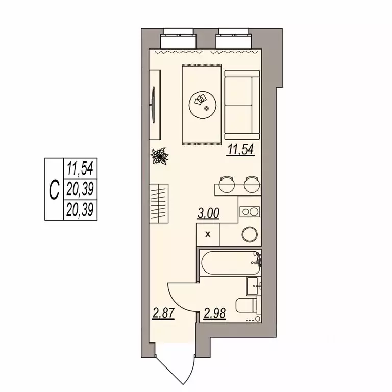 Студия Волгоградская область, Волгоград ул. Расула Гамзатова (20.39 м) - Фото 1