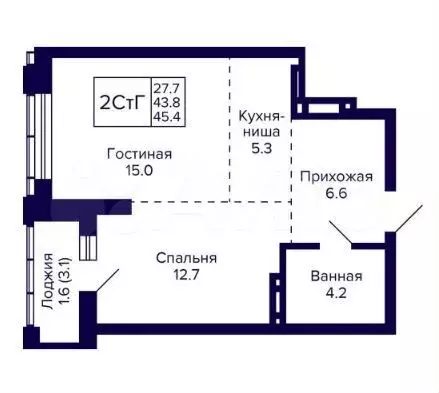 2-к. квартира, 45 м, 4/30 эт. - Фото 0