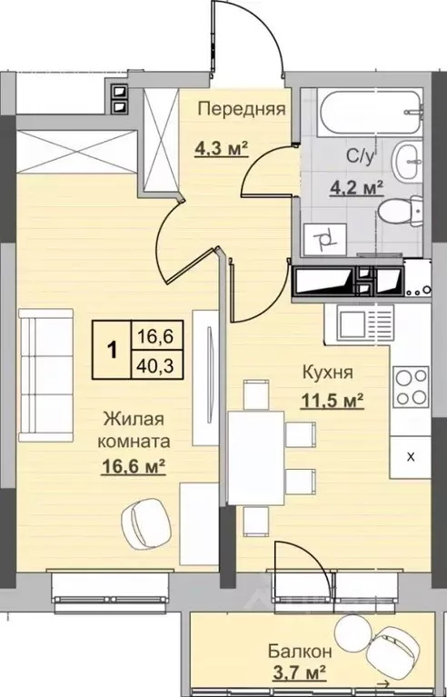 1-к кв. Удмуртия, Ижевск ул. Ухтомского (40.3 м) - Фото 0